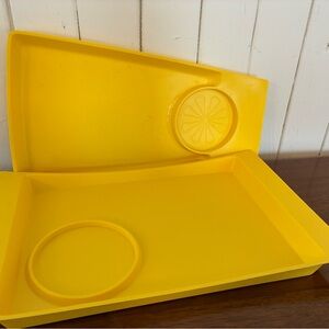 Set of 2 Vintage MCM Yellow Plastic Serving Trays